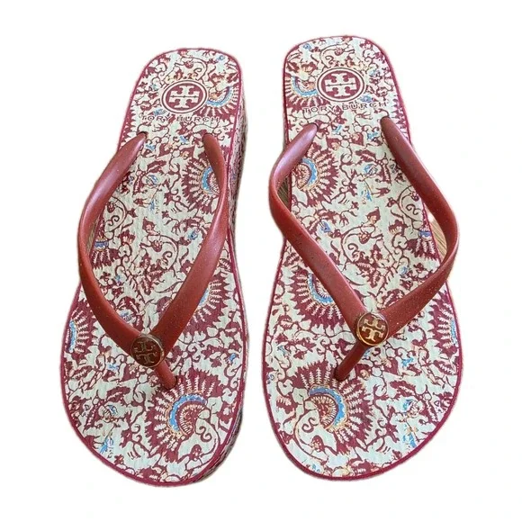 Tory Burch Thandie Wedge Flip Flop Rubber Hawaii Exclusive Print 8.5 - Picture 4 of 11